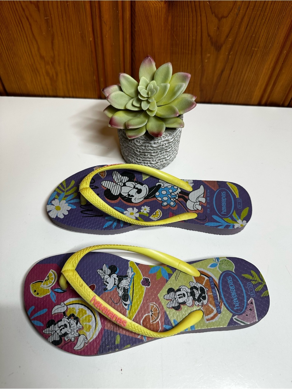 Havaianas Kids Yellow-Strap Mickey Mouse Tropical Flip Flops